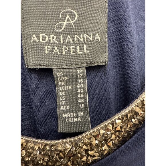 Adrianna Papell Size 12 Navy Blue EMBELLISHED One Shoulder Jersey Gown Dress NWT - Picture 10 of 12